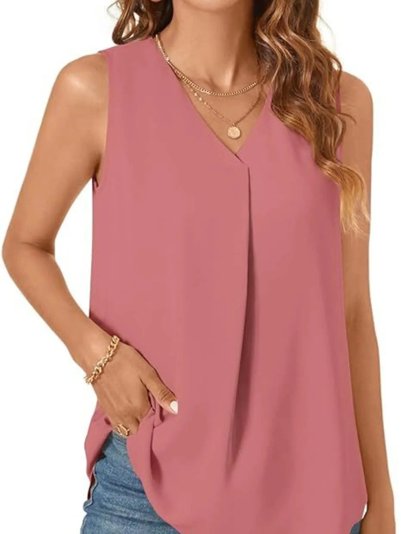 Full Size V - Neck Sleeveless Tank Top Plus Size - ShalayeFashion