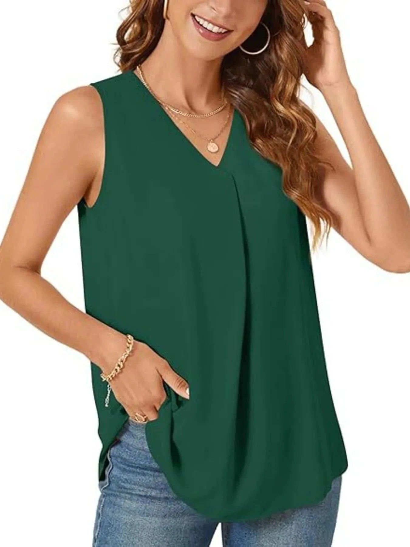Full Size V - Neck Sleeveless Tank Top Plus Size - ShalayeFashion