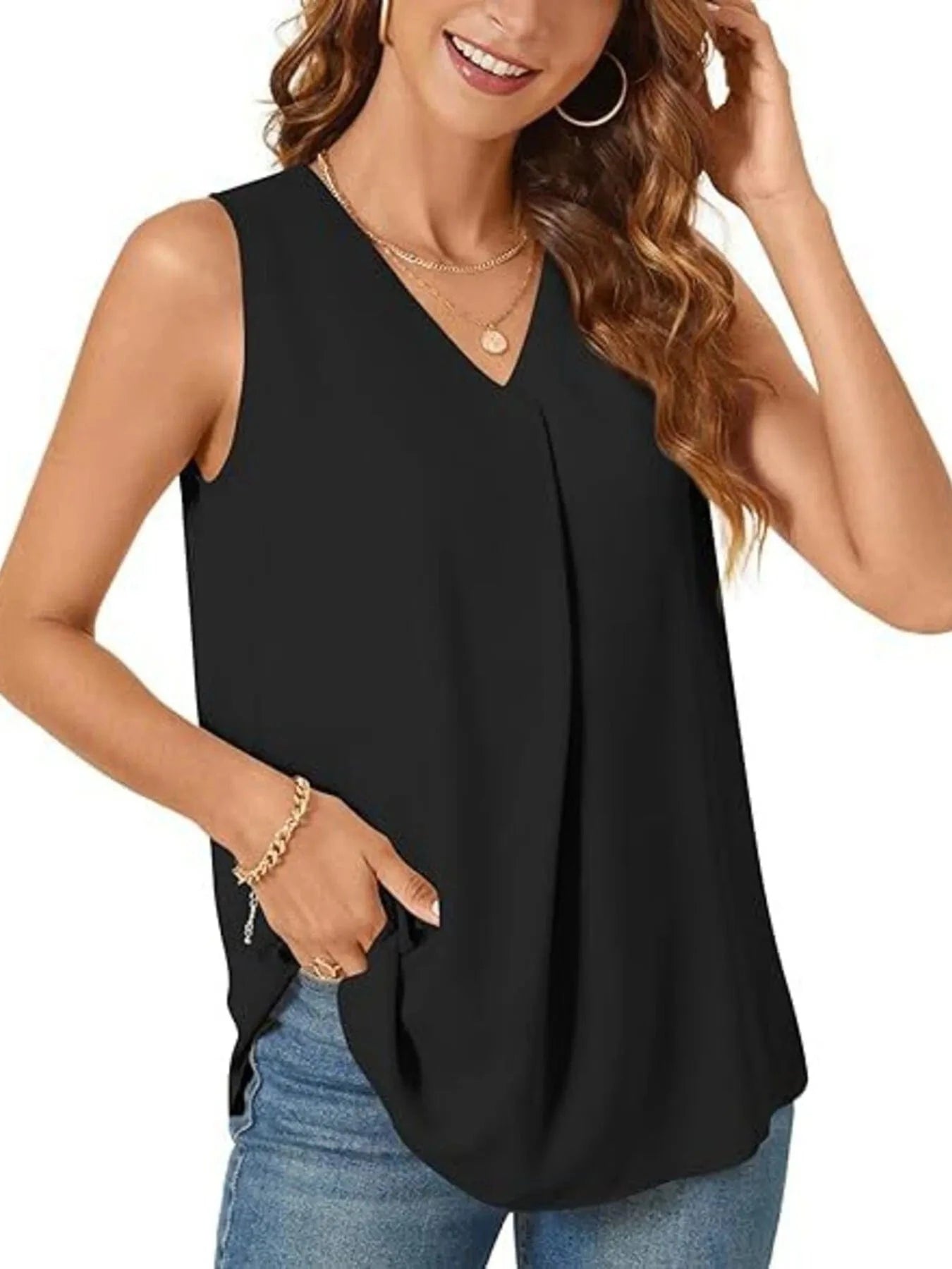 Full Size V - Neck Sleeveless Tank Top Plus Size - ShalayeFashion