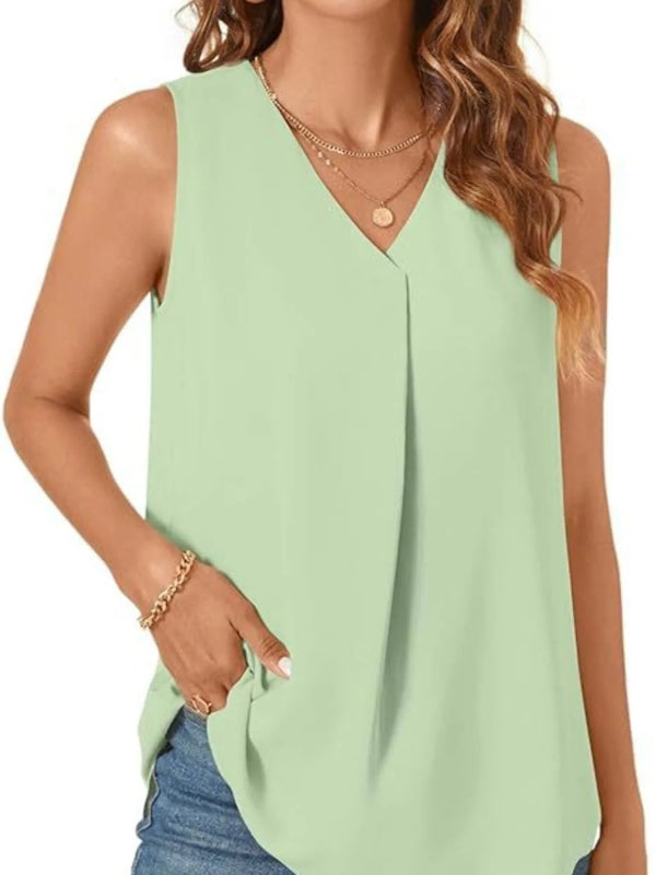Full Size V - Neck Sleeveless Tank Top Plus Size - ShalayeFashion