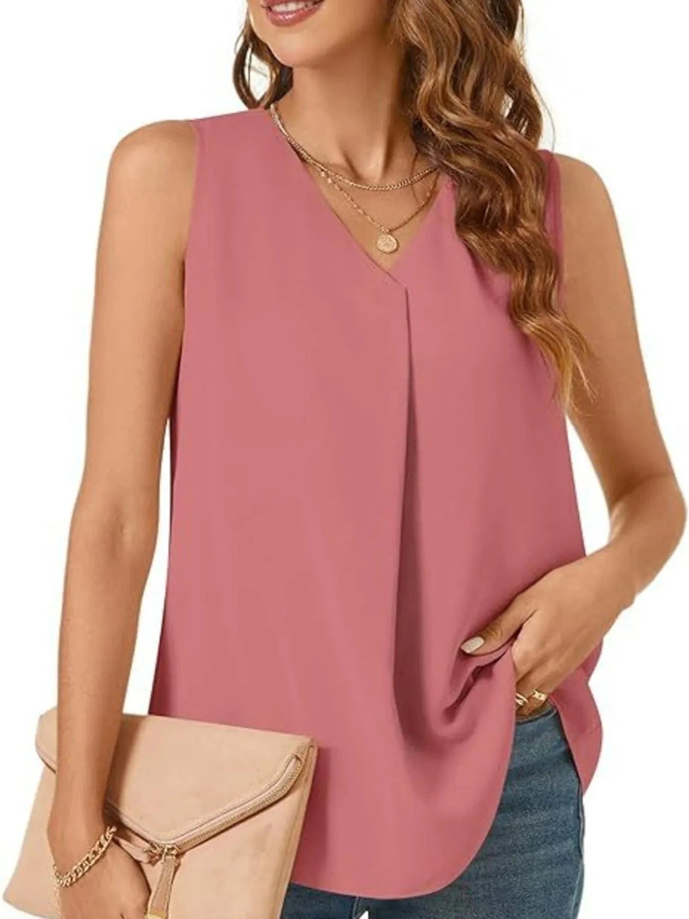 Full Size V - Neck Sleeveless Tank Top Plus Size - ShalayeFashion