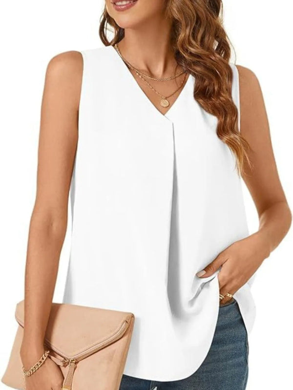 Full Size V - Neck Sleeveless Tank Top Plus Size - ShalayeFashion