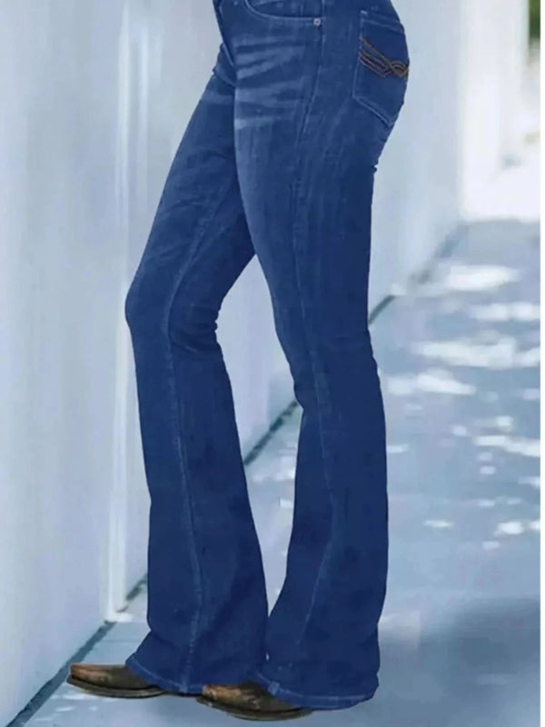 Full Size Wash Flare Jeans with Pockets Plus Size - ShalayeFashion