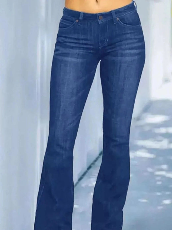 Full Size Wash Flare Jeans with Pockets Plus Size - ShalayeFashion