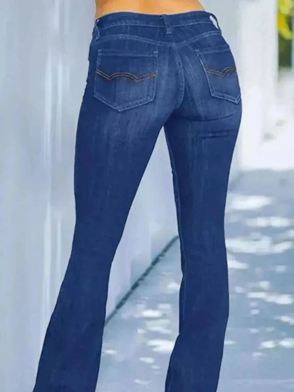 Full Size Wash Flare Jeans with Pockets Plus Size - ShalayeFashion