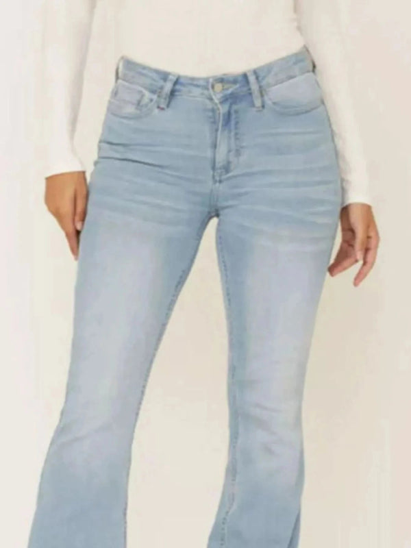 Full Size Wash Flare Jeans with Pockets Plus Size - ShalayeFashion