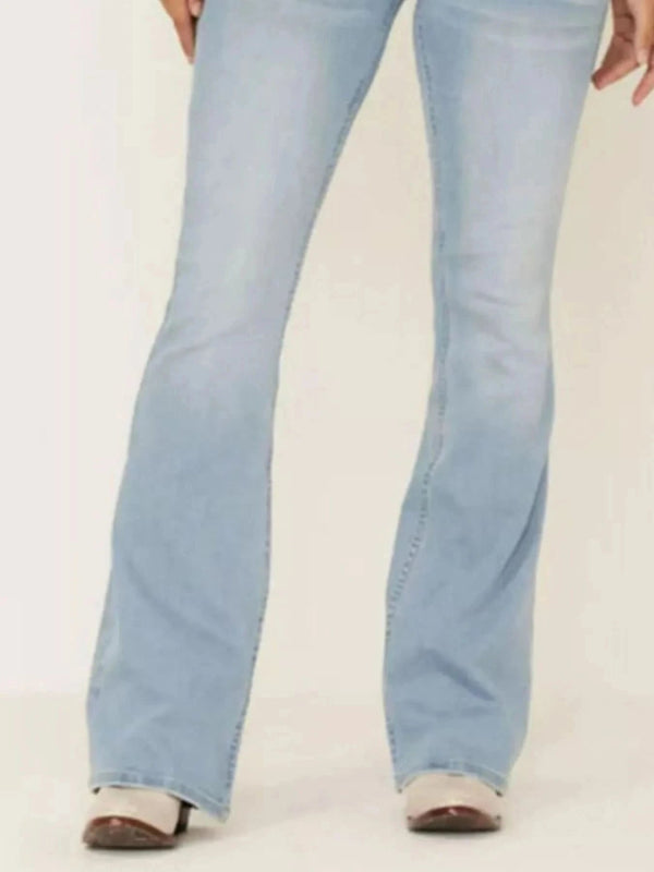 Full Size Wash Flare Jeans with Pockets Plus Size - ShalayeFashion