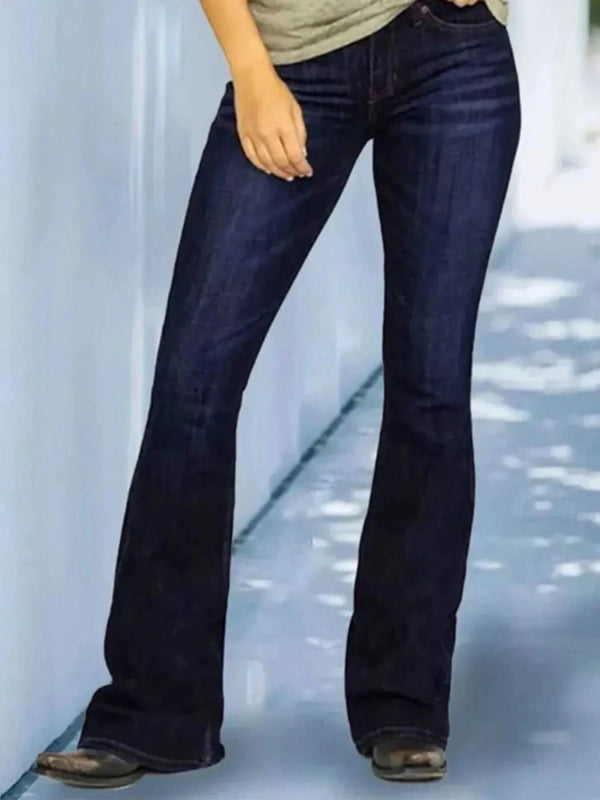 Full Size Wash Flare Jeans with Pockets Plus Size - ShalayeFashion