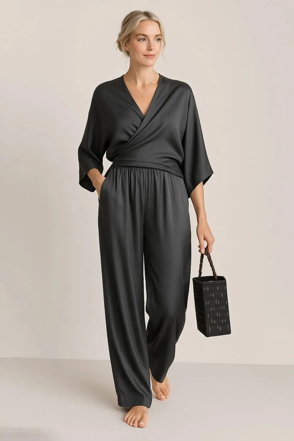Full Size Wrap Surplice Top and Pants Set Plus Size - ShalayeFashion