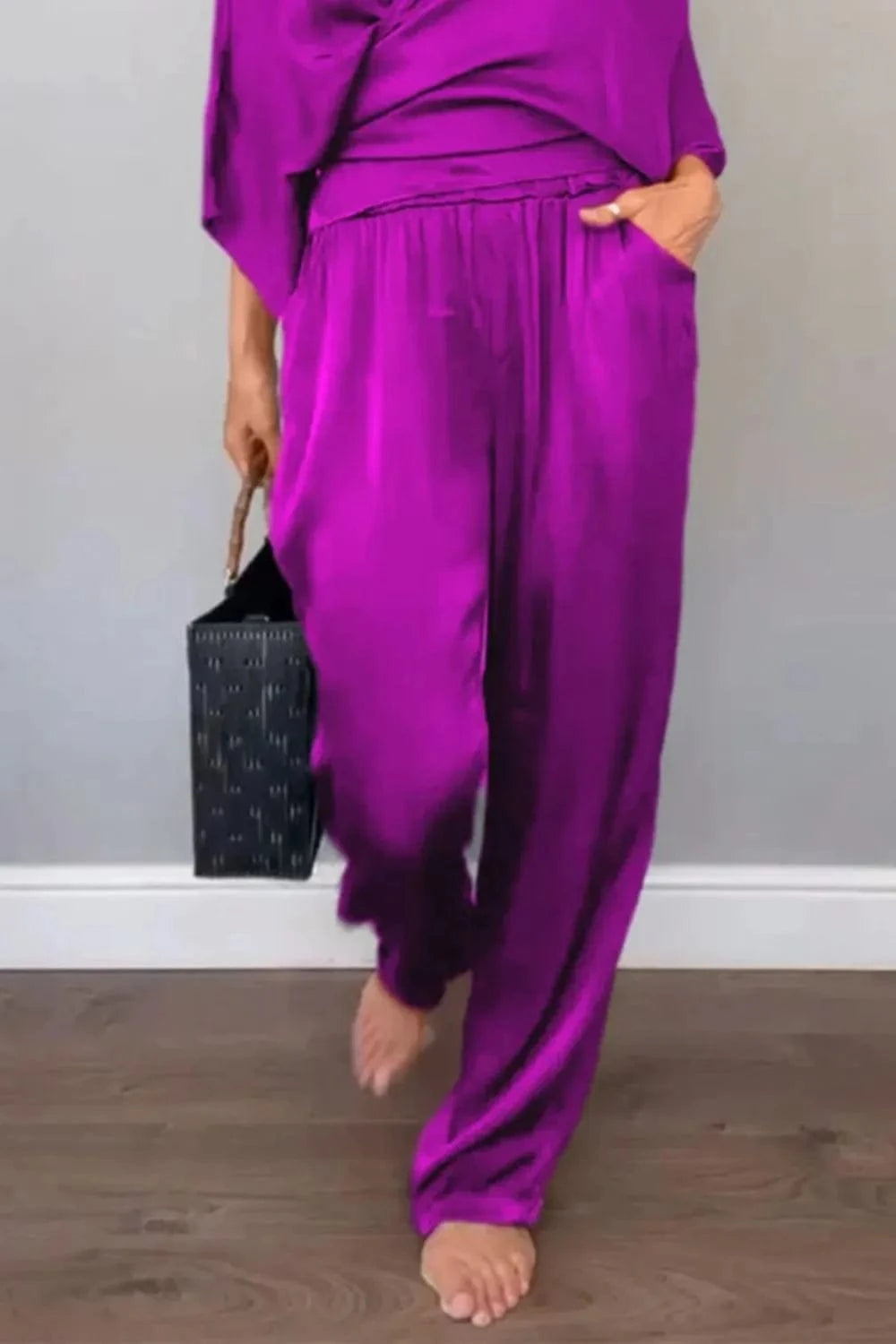 Full Size Wrap Surplice Top and Pants Set Plus Size - ShalayeFashion