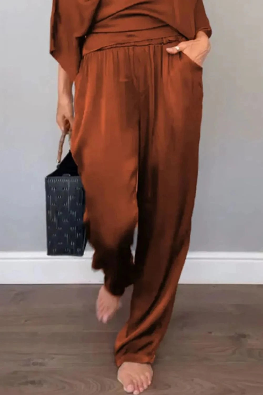 Full Size Wrap Surplice Top and Pants Set Plus Size - ShalayeFashion