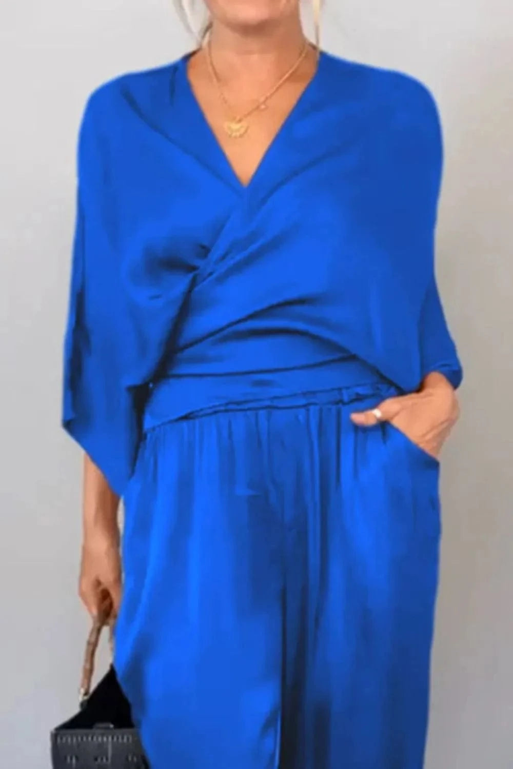 Full Size Wrap Surplice Top and Pants Set Plus Size - ShalayeFashion