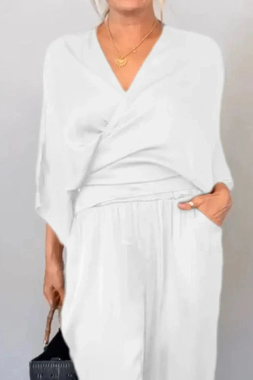 Full Size Wrap Surplice Top and Pants Set Plus Size - ShalayeFashion