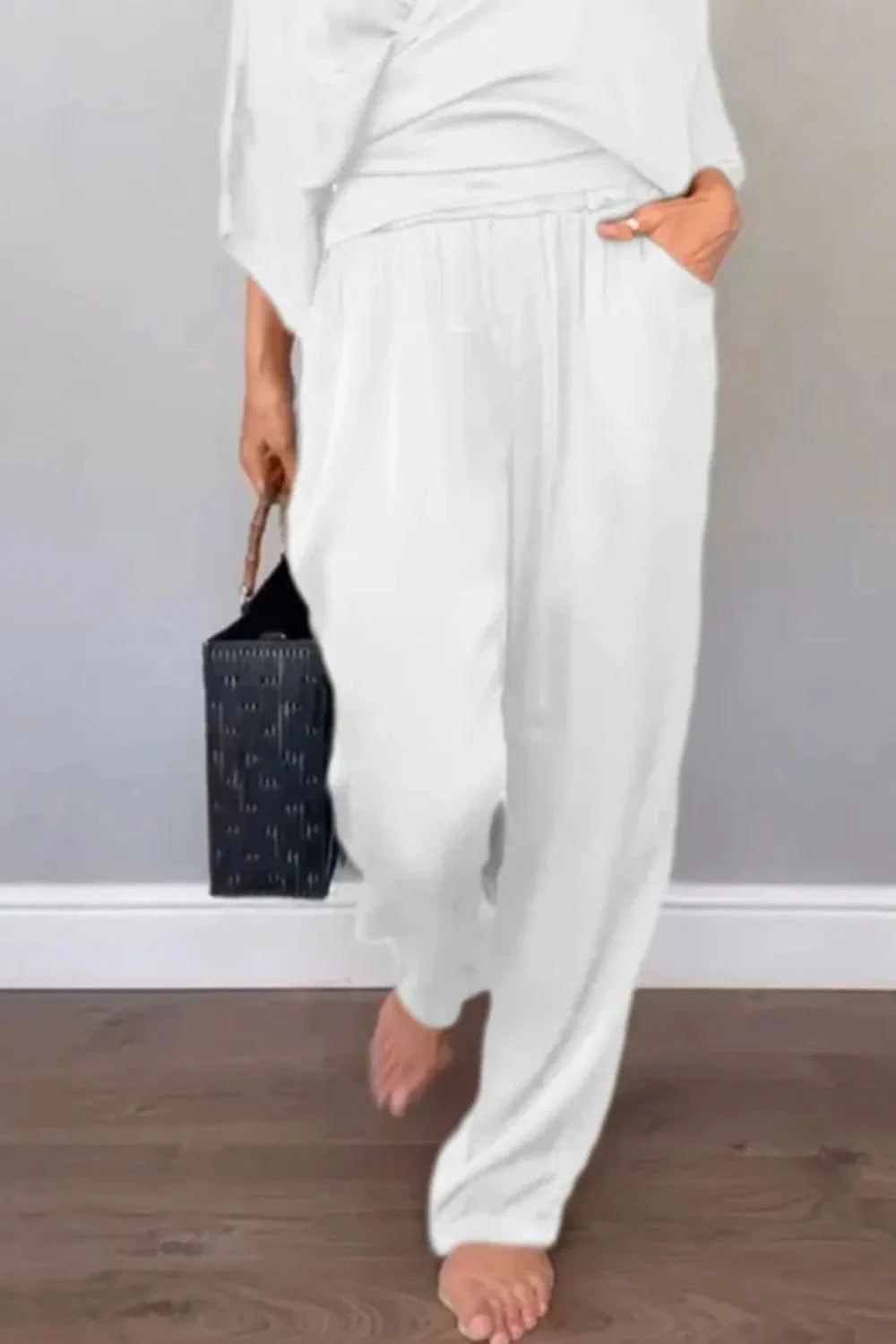 Full Size Wrap Surplice Top and Pants Set Plus Size - ShalayeFashion