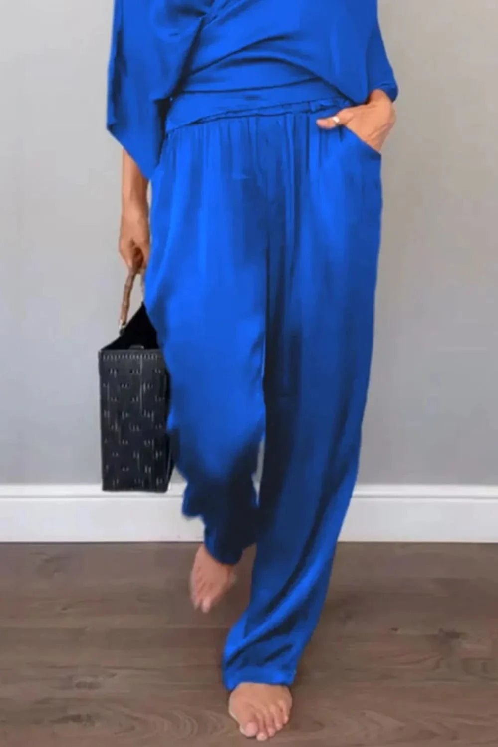 Full Size Wrap Surplice Top and Pants Set Plus Size - ShalayeFashion