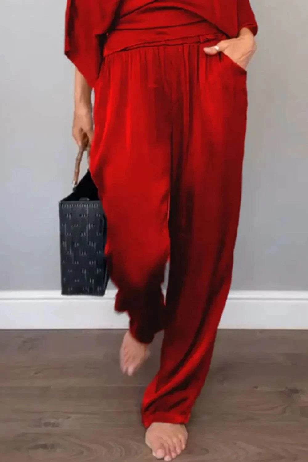 Full Size Wrap Surplice Top and Pants Set Plus Size - ShalayeFashion