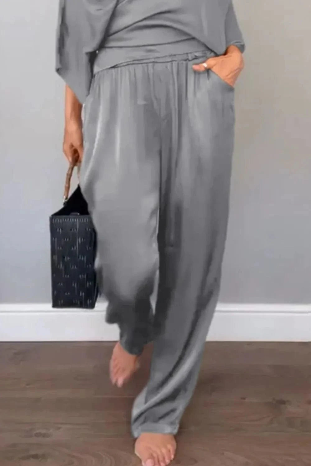 Full Size Wrap Surplice Top and Pants Set Plus Size - ShalayeFashion