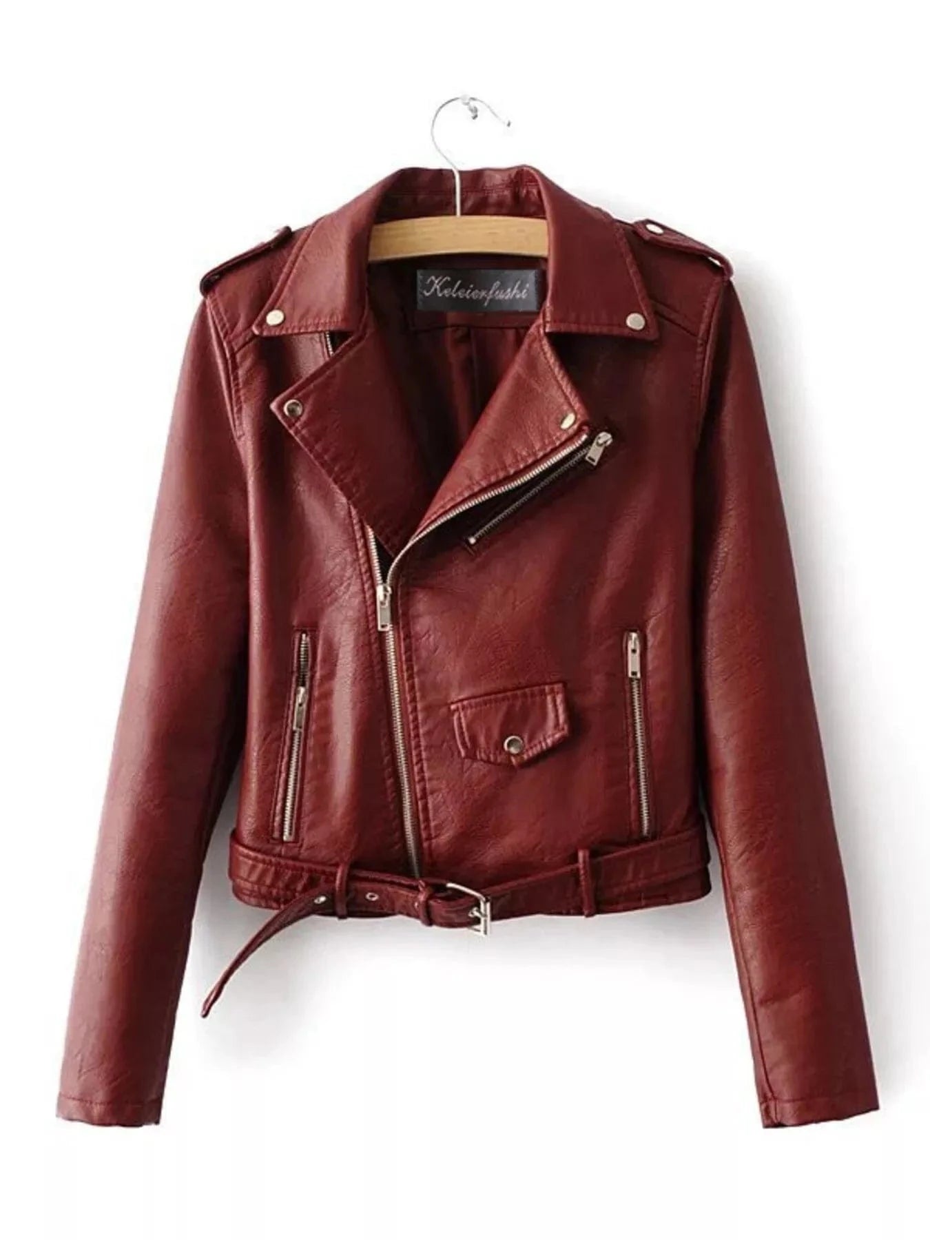 Full Size Zip Up Leather Motorcycle Biker Jacket Plus Size - ShalayeFashion