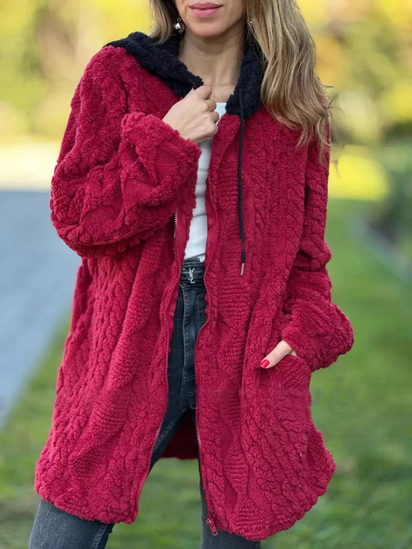 Full Size Zip Up Long Sleeve Fleece Jacket Plus Size - ShalayeFashion