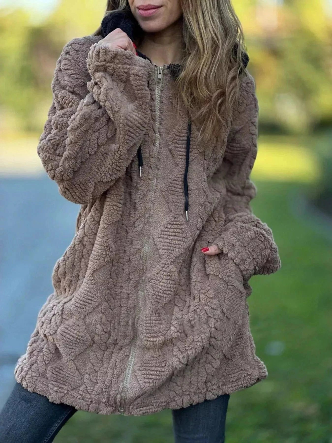 Full Size Zip Up Long Sleeve Fleece Jacket Plus Size - ShalayeFashion
