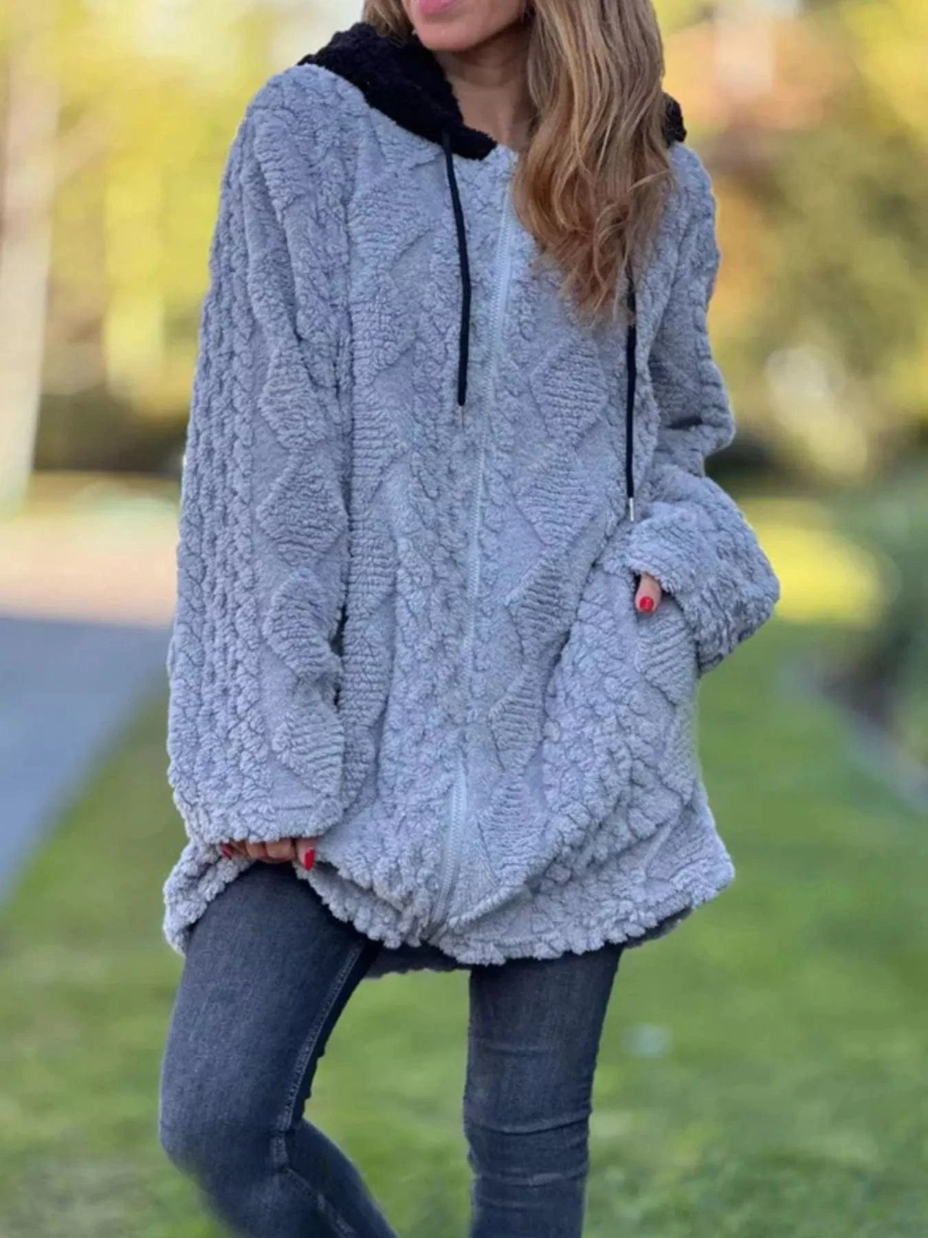 Full Size Zip Up Long Sleeve Fleece Jacket Plus Size - ShalayeFashion