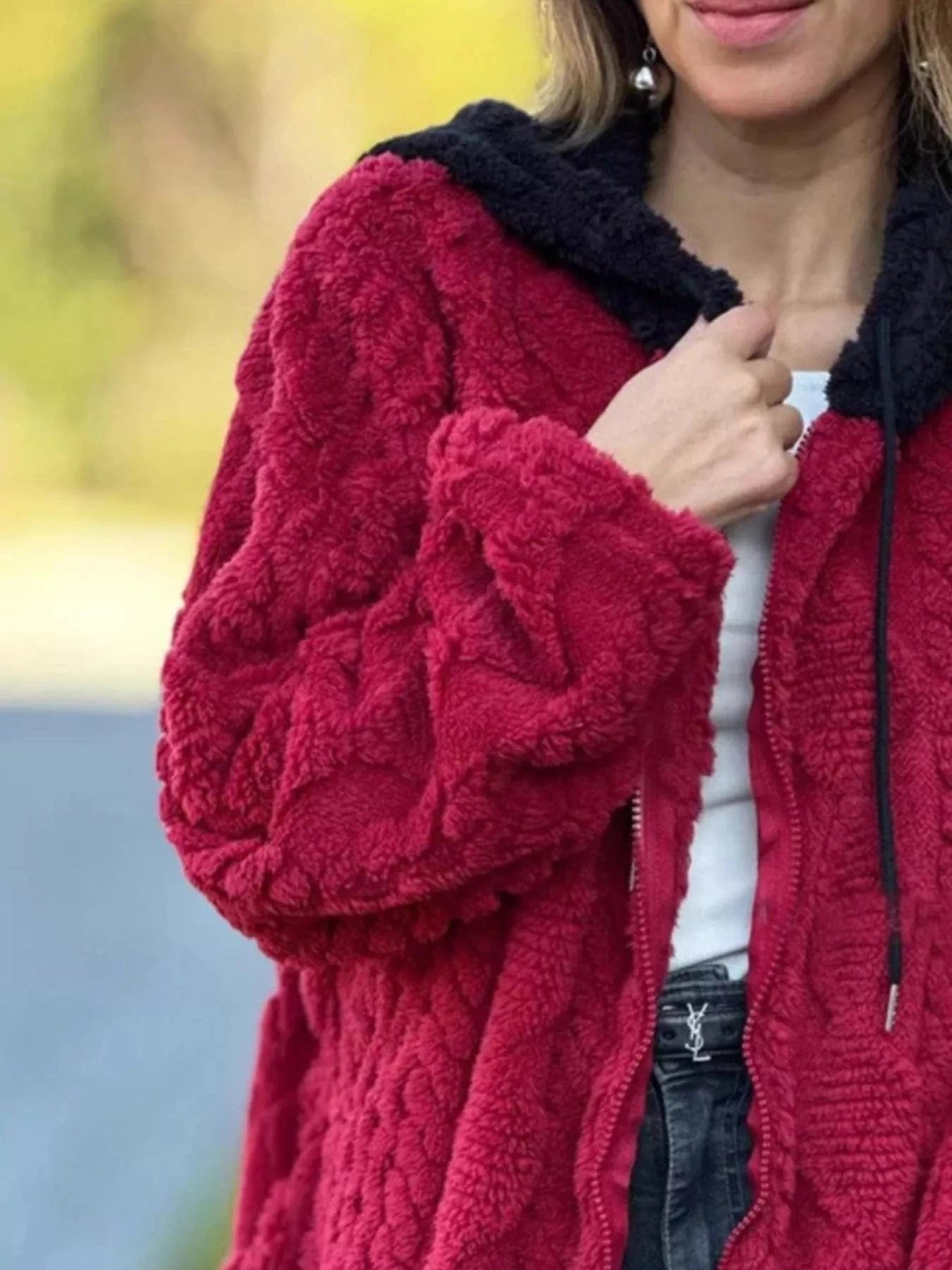 Full Size Zip Up Long Sleeve Fleece Jacket Plus Size - ShalayeFashion
