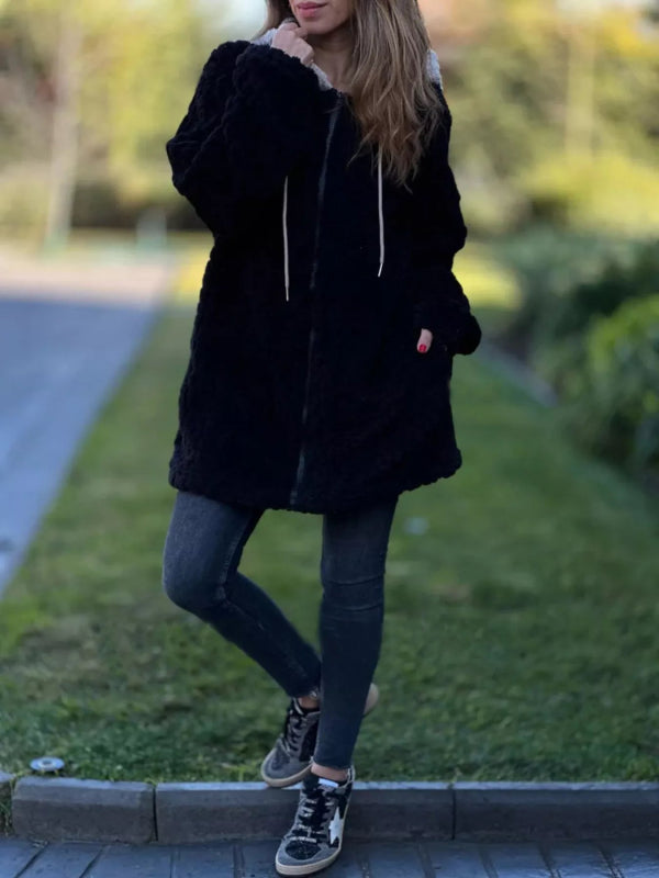 Full Size Zip Up Long Sleeve Fleece Jacket Plus Size - ShalayeFashion