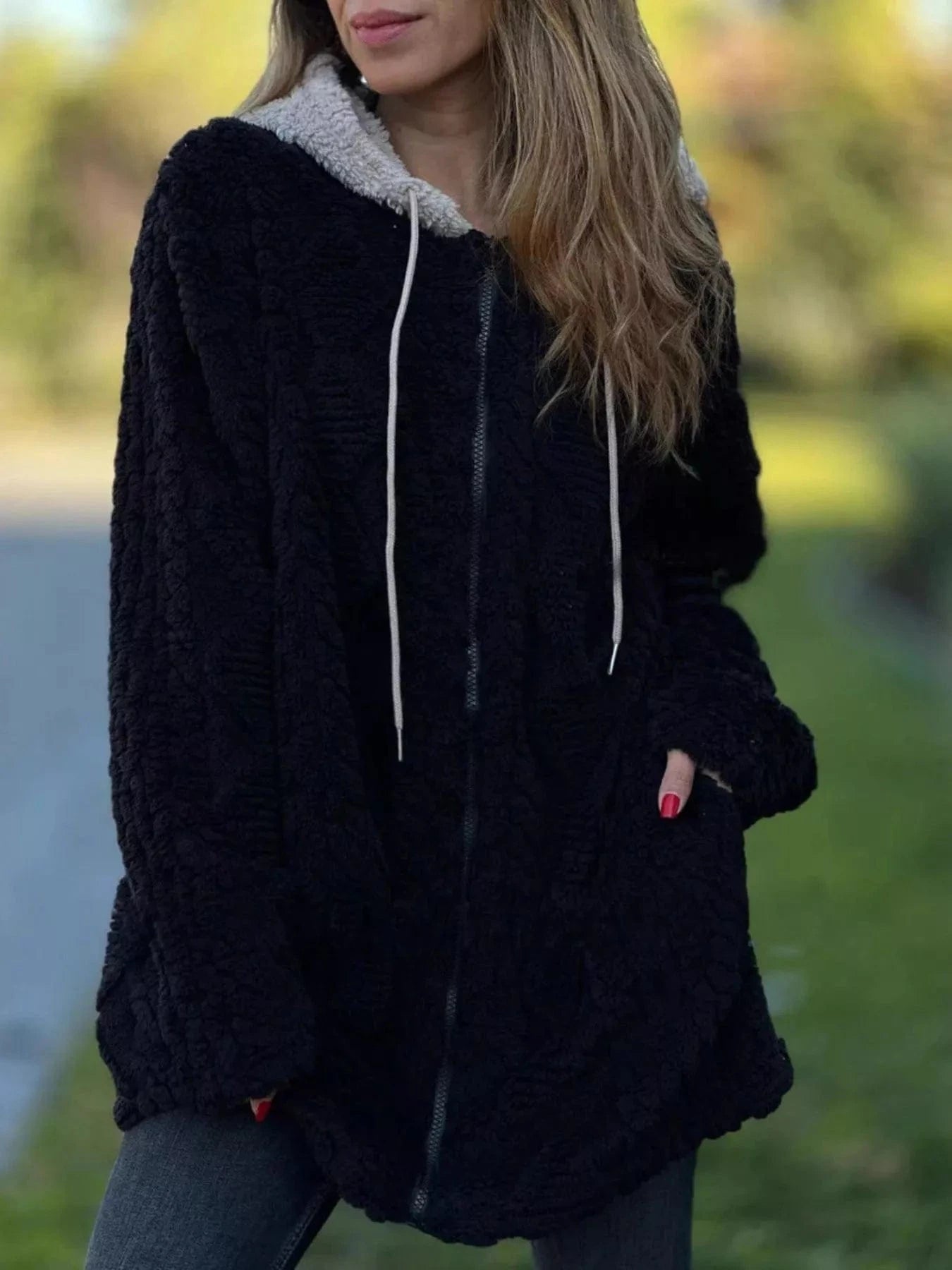 Full Size Zip Up Long Sleeve Fleece Jacket Plus Size - ShalayeFashion