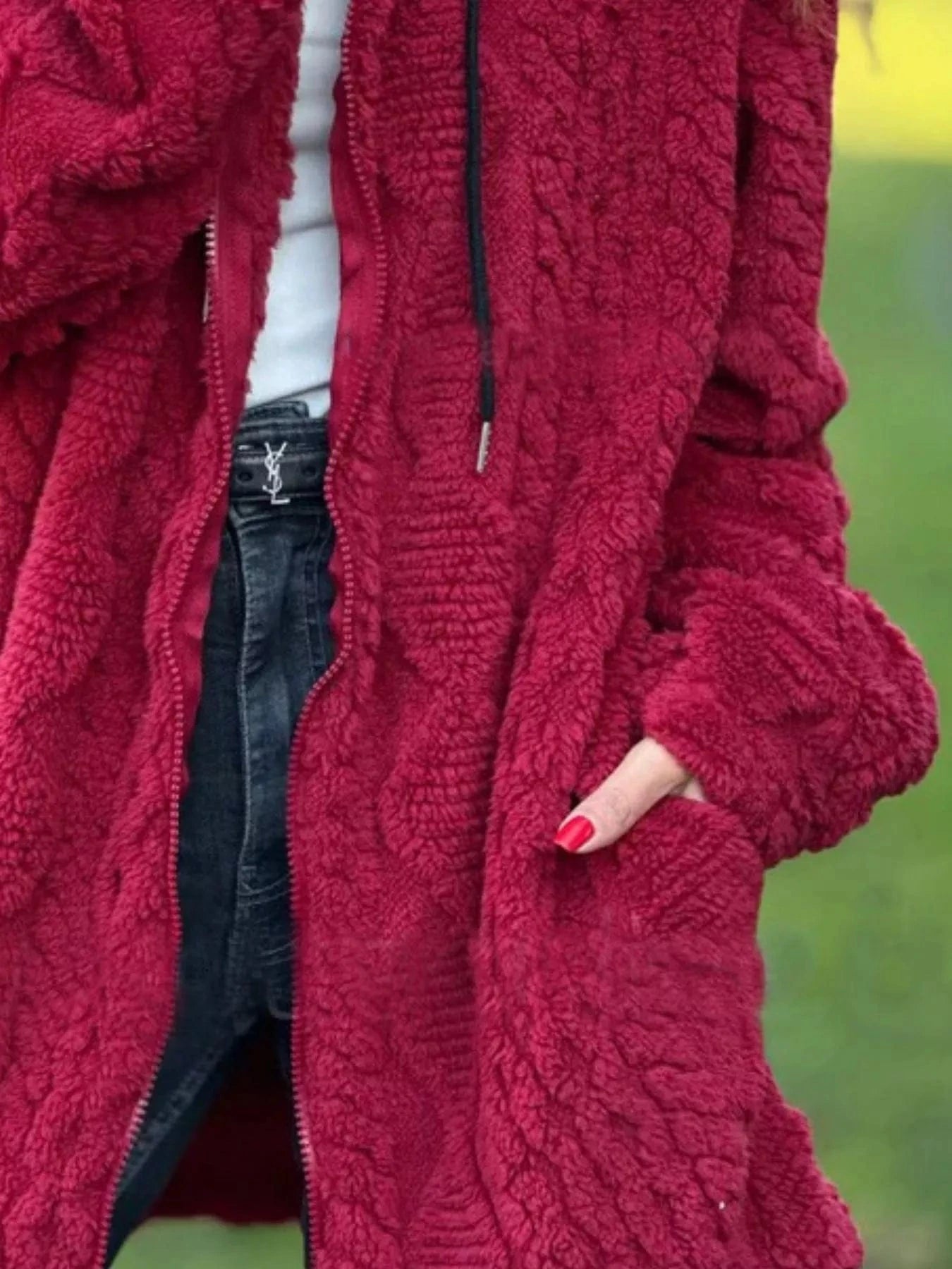 Full Size Zip Up Long Sleeve Fleece Jacket Plus Size - ShalayeFashion