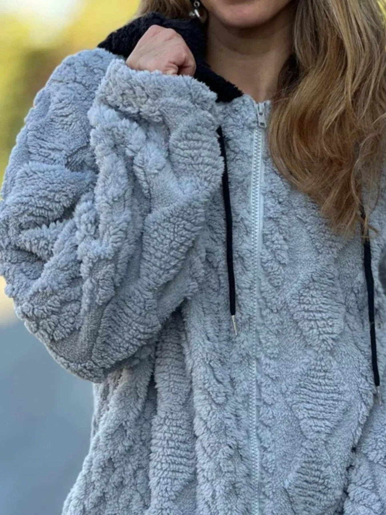 Full Size Zip Up Long Sleeve Fleece Jacket Plus Size - ShalayeFashion