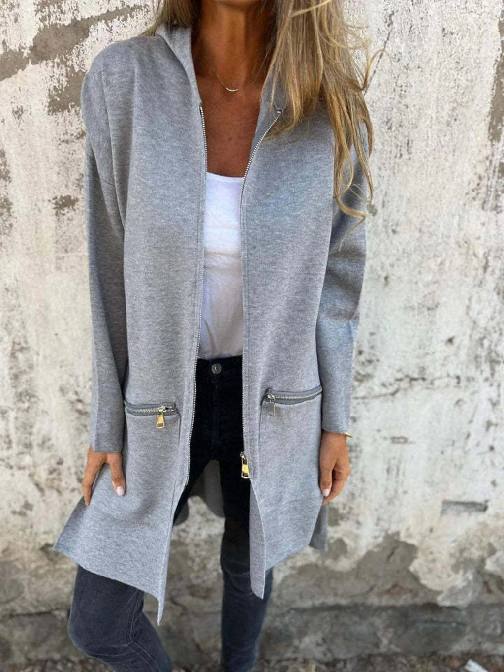 Full Size Zip Up Long Sleeve Hooded Outerwear Plus Size - ShalayeFashion