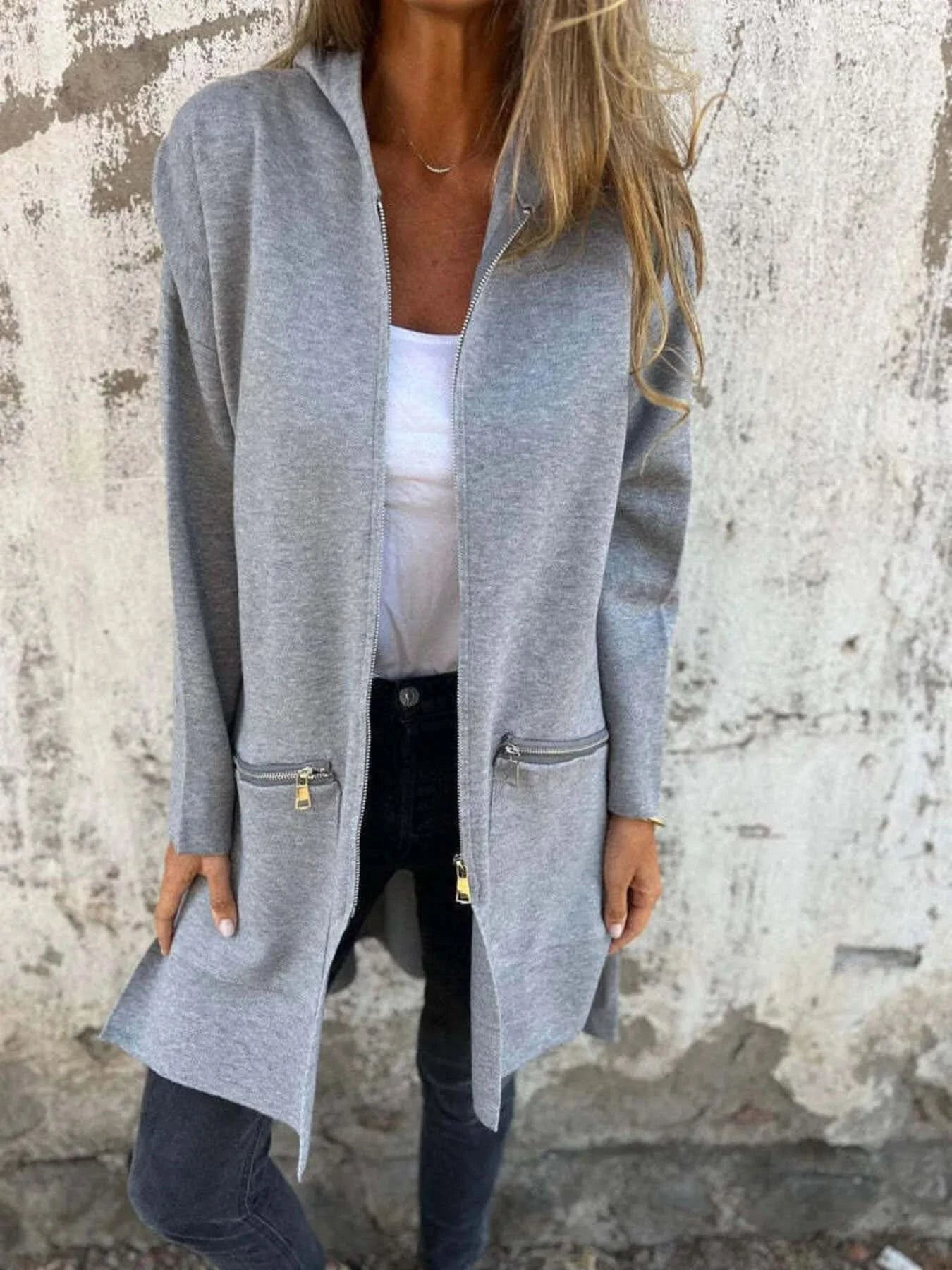 Full Size Zip Up Long Sleeve Hooded Outerwear Plus Size - ShalayeFashion