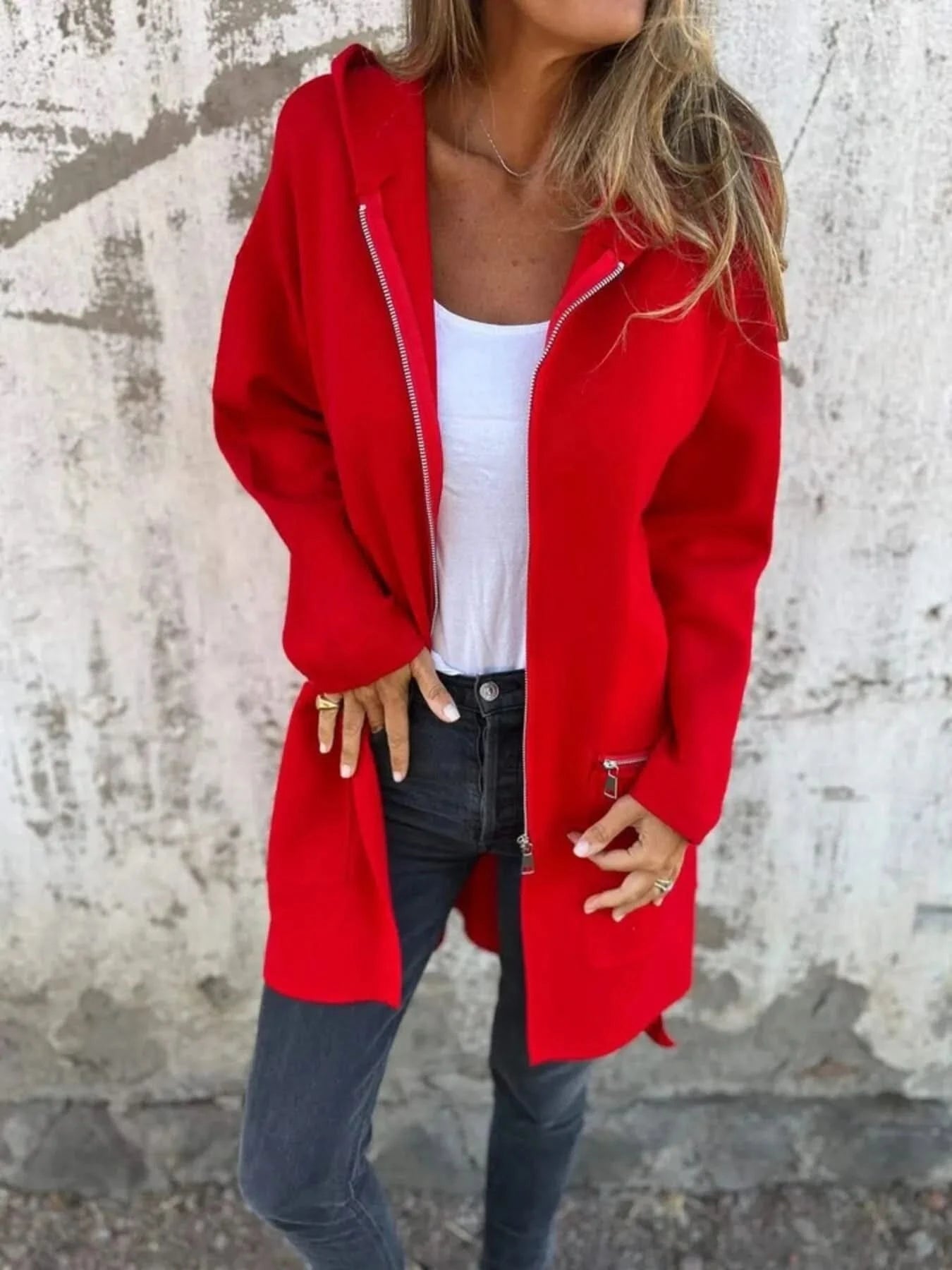 Full Size Zip Up Long Sleeve Hooded Outerwear Plus Size - ShalayeFashion