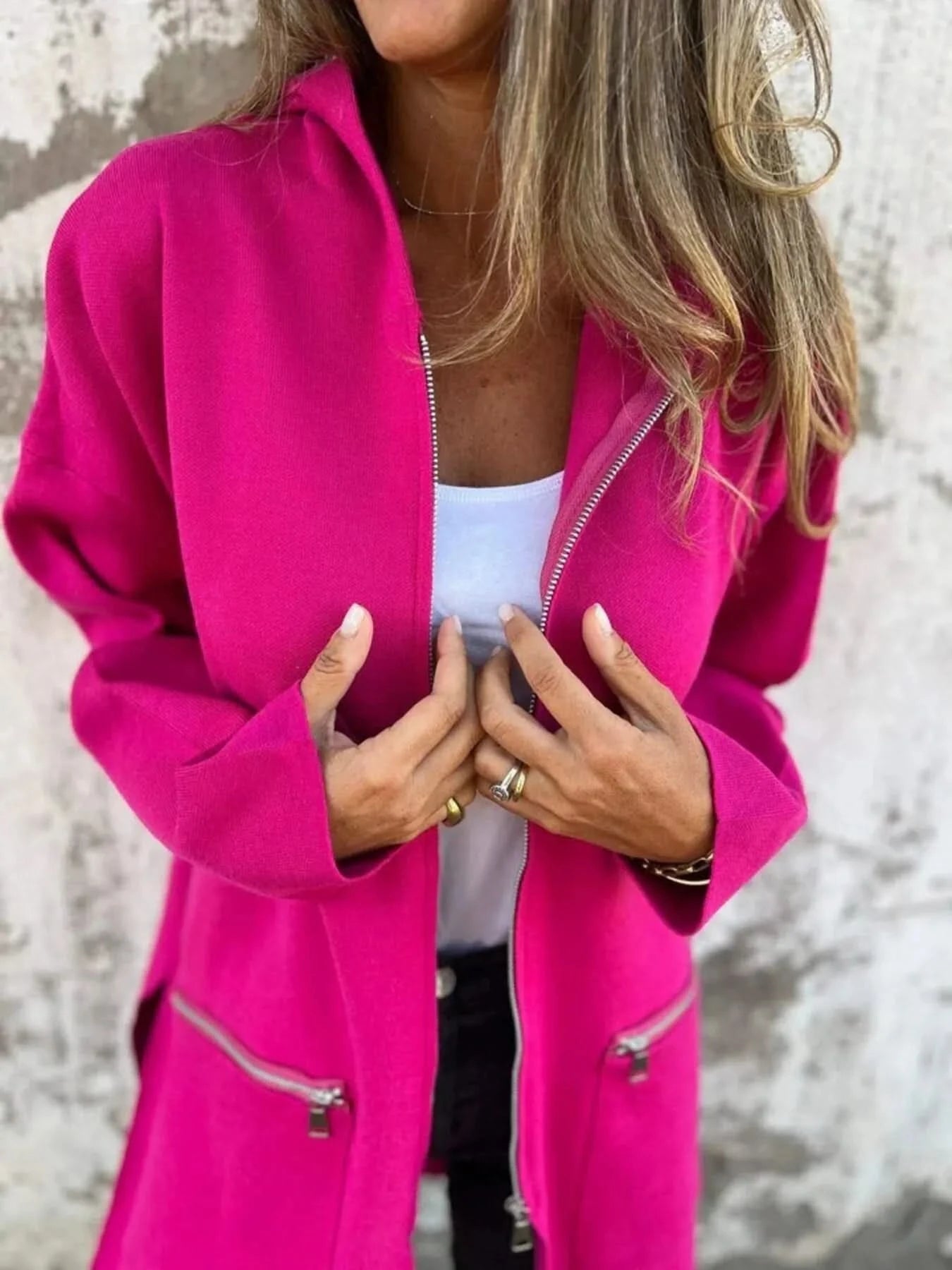 Full Size Zip Up Long Sleeve Hooded Outerwear Plus Size - ShalayeFashion