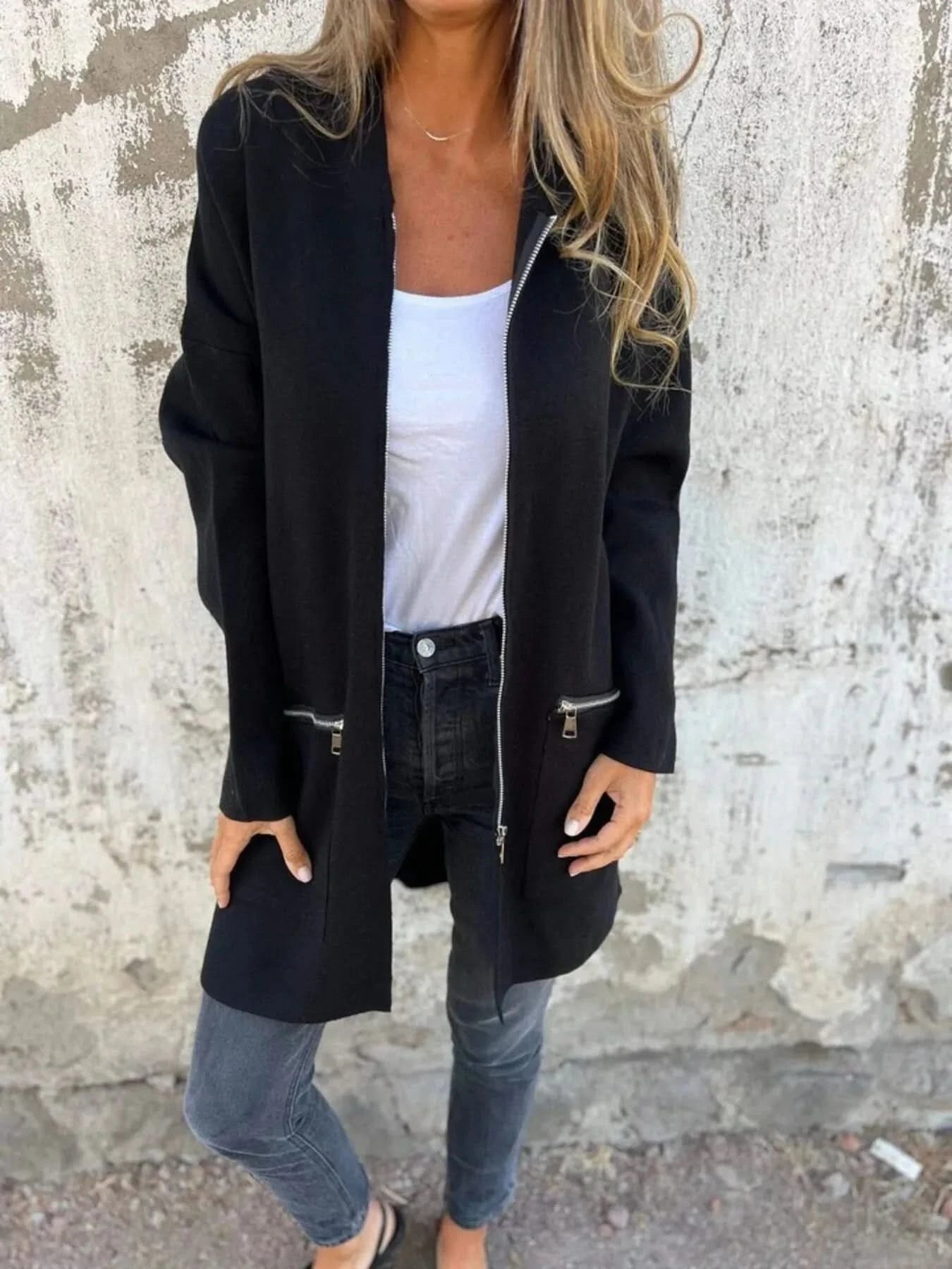 Full Size Zip Up Long Sleeve Hooded Outerwear Plus Size - ShalayeFashion
