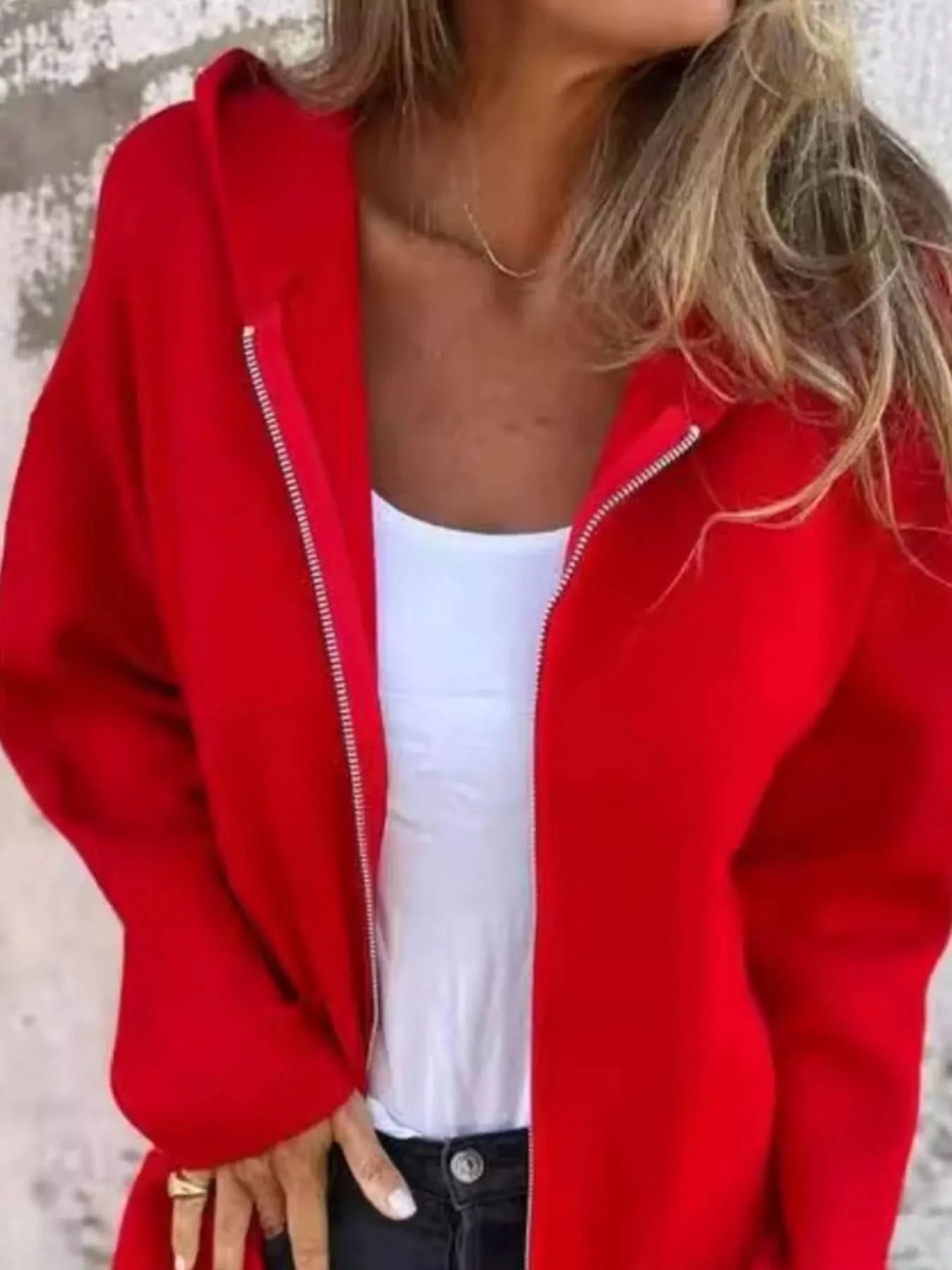 Full Size Zip Up Long Sleeve Hooded Outerwear Plus Size - ShalayeFashion