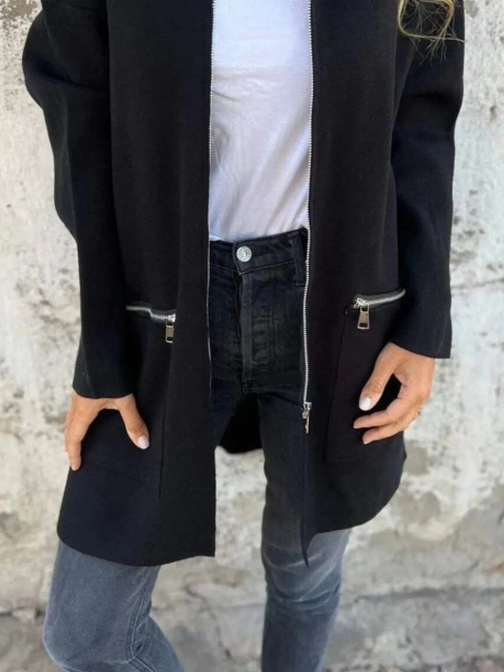 Full Size Zip Up Long Sleeve Hooded Outerwear Plus Size - ShalayeFashion
