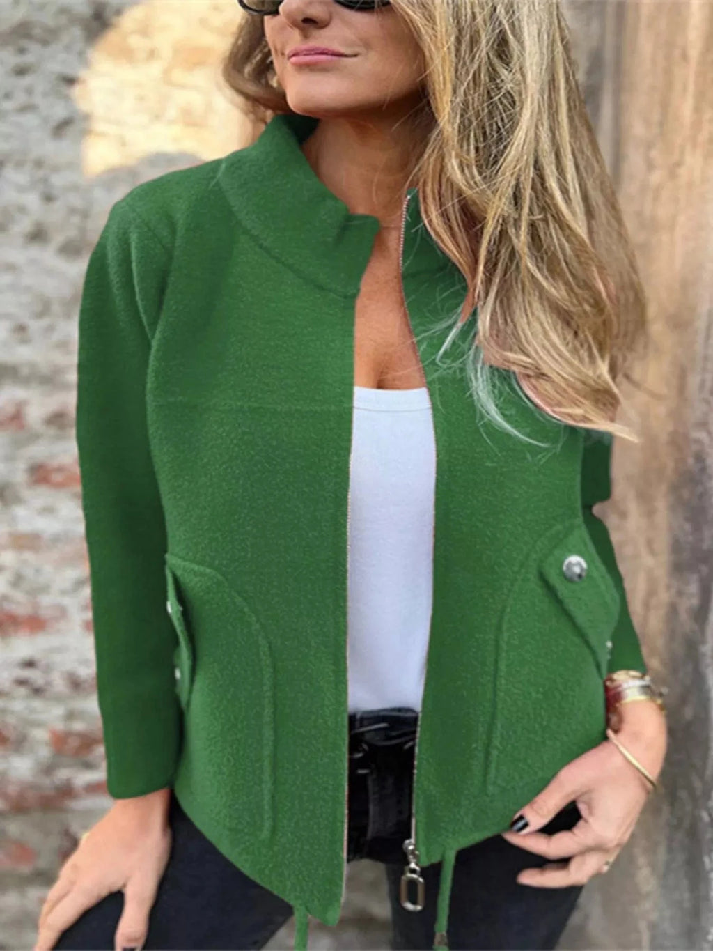 Full Size Zip - Up Long Sleeve Outerwear Plus Size - ShalayeFashion