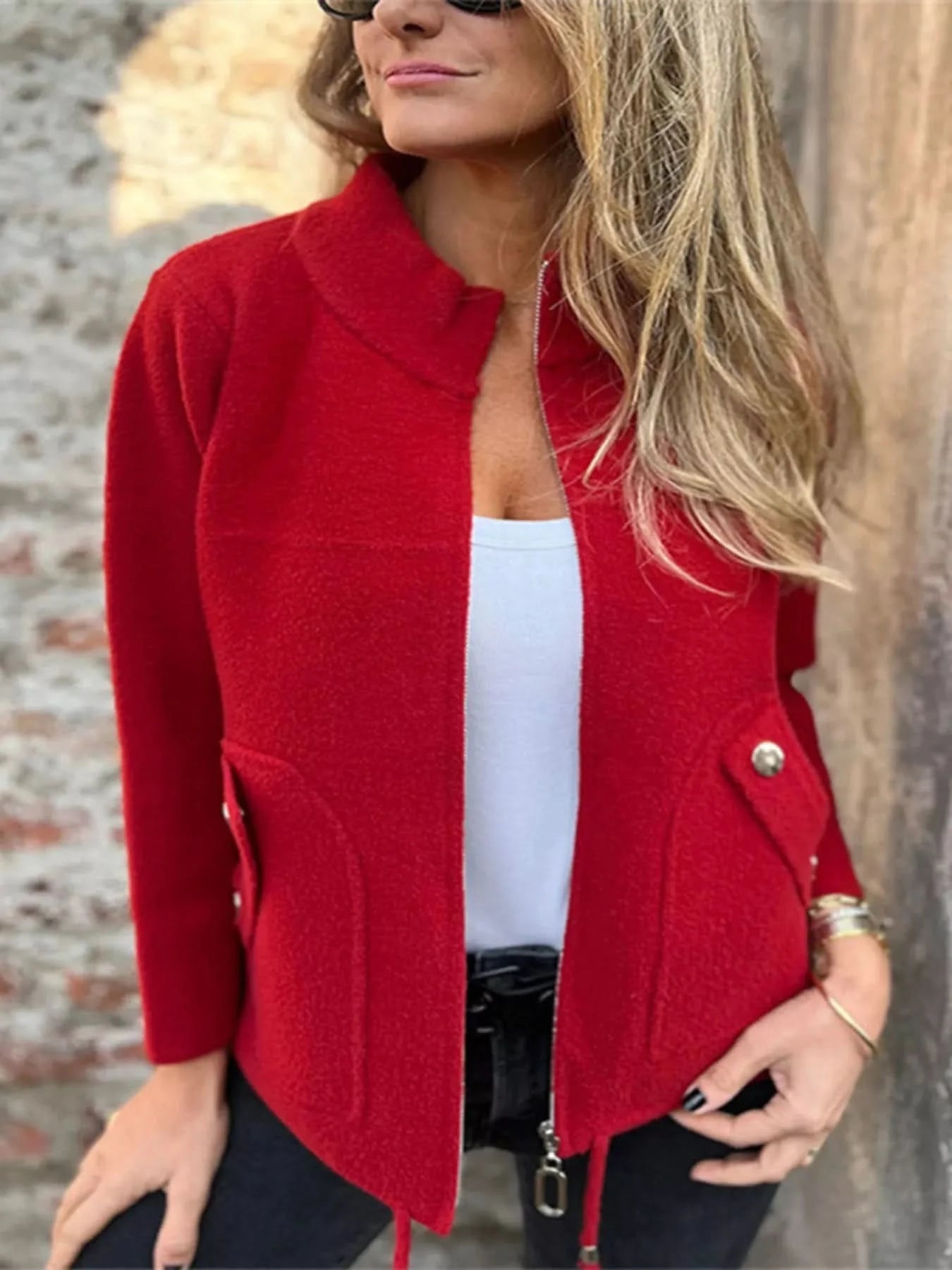 Full Size Zip - Up Long Sleeve Outerwear Plus Size - ShalayeFashion