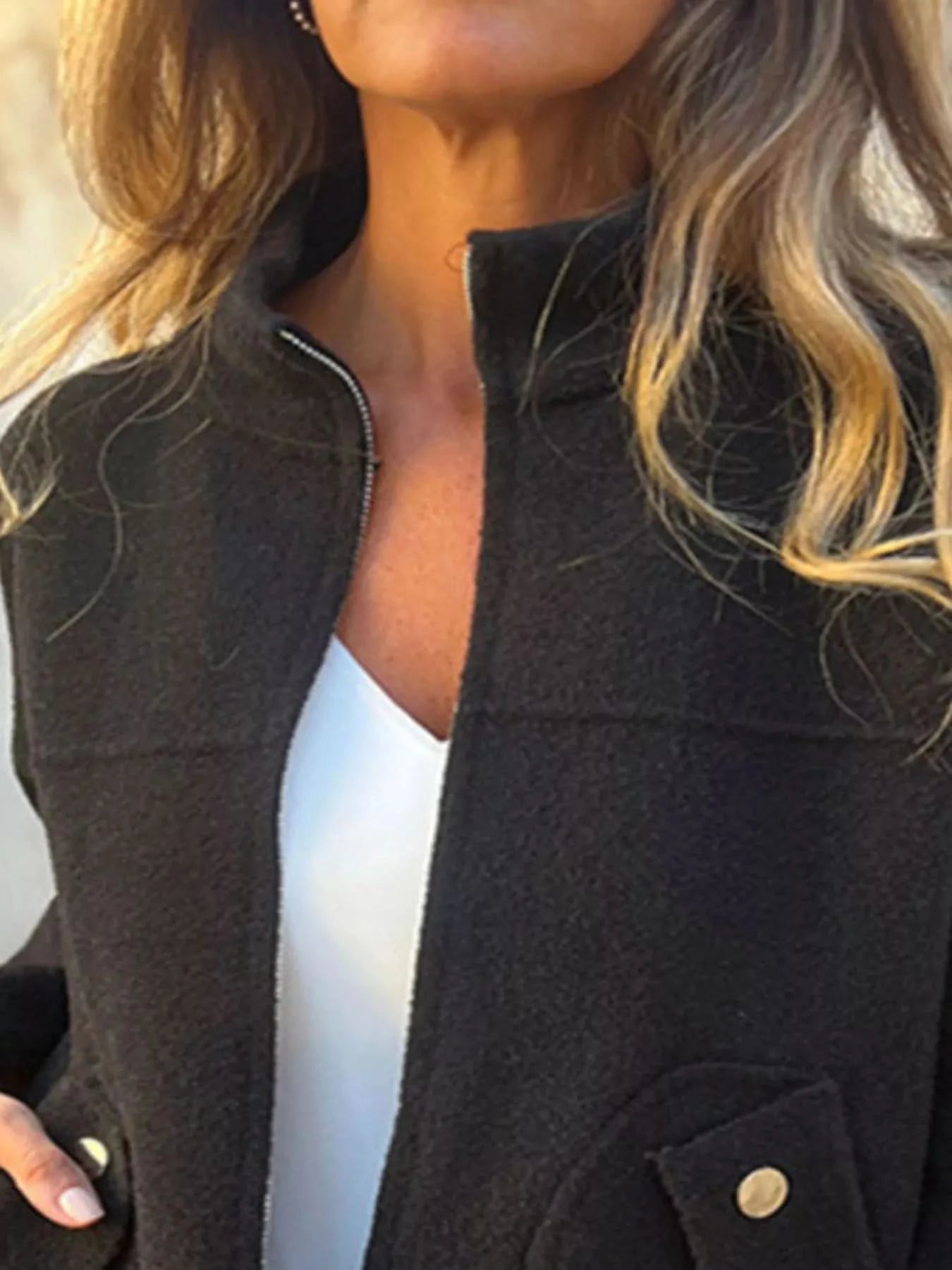 Full Size Zip - Up Long Sleeve Outerwear Plus Size - ShalayeFashion