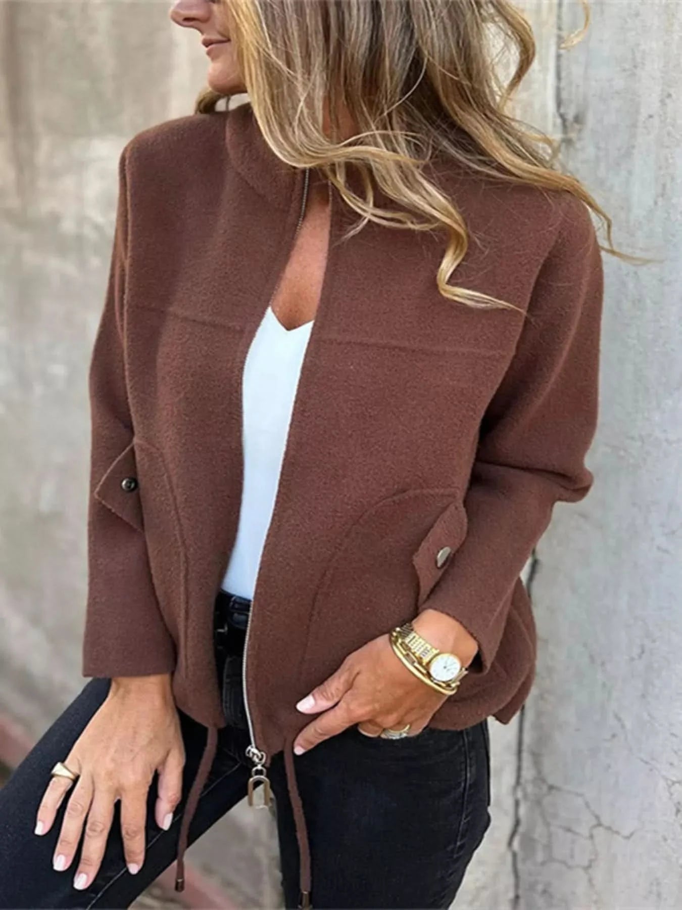 Full Size Zip - Up Long Sleeve Outerwear Plus Size - ShalayeFashion