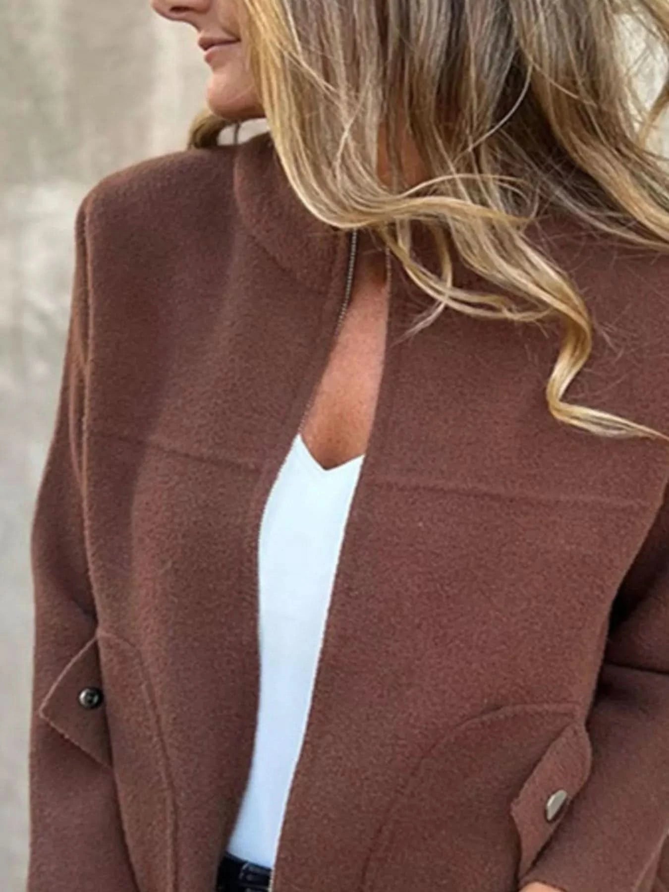 Full Size Zip - Up Long Sleeve Outerwear Plus Size - ShalayeFashion