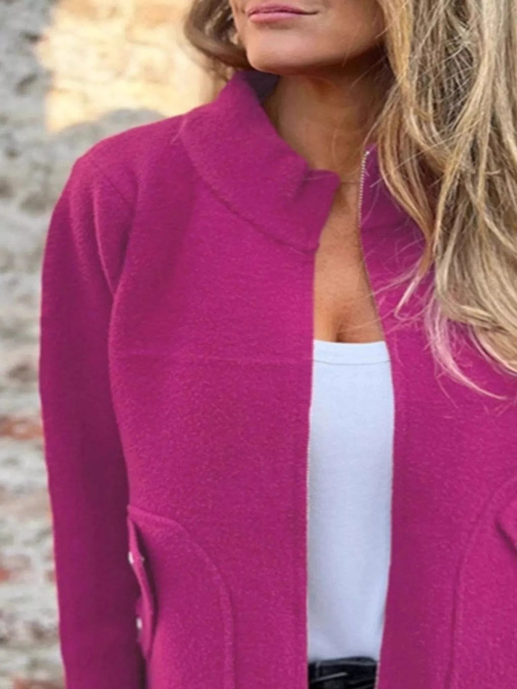 Full Size Zip - Up Long Sleeve Outerwear Plus Size - ShalayeFashion