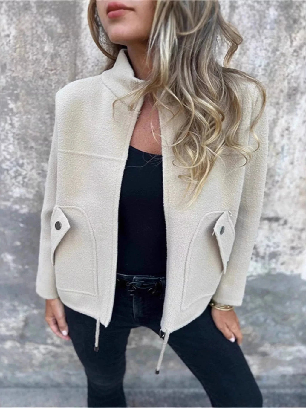 Full Size Zip - Up Long Sleeve Outerwear Plus Size - ShalayeFashion