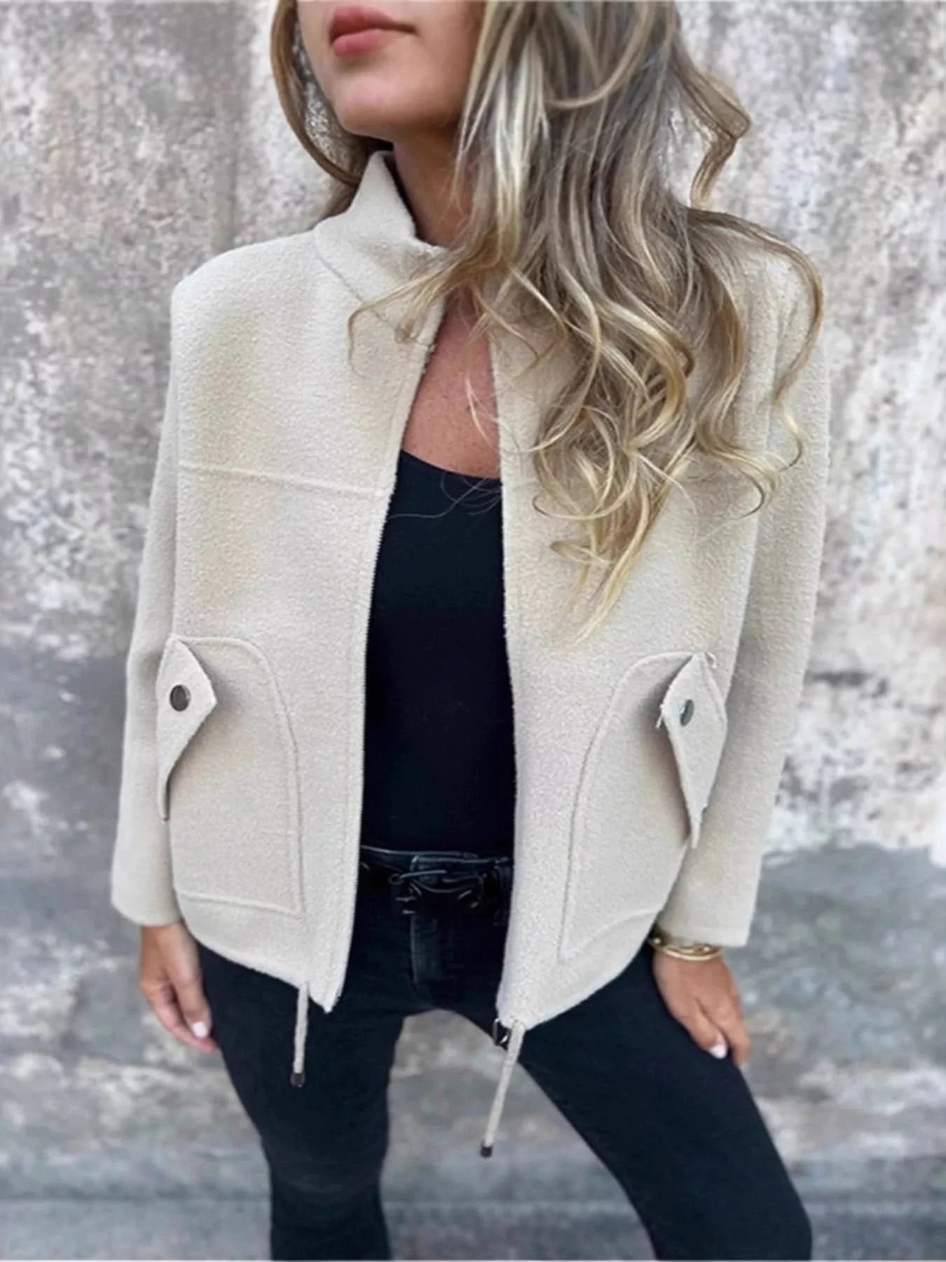Full Size Zip - Up Long Sleeve Outerwear Plus Size - ShalayeFashion