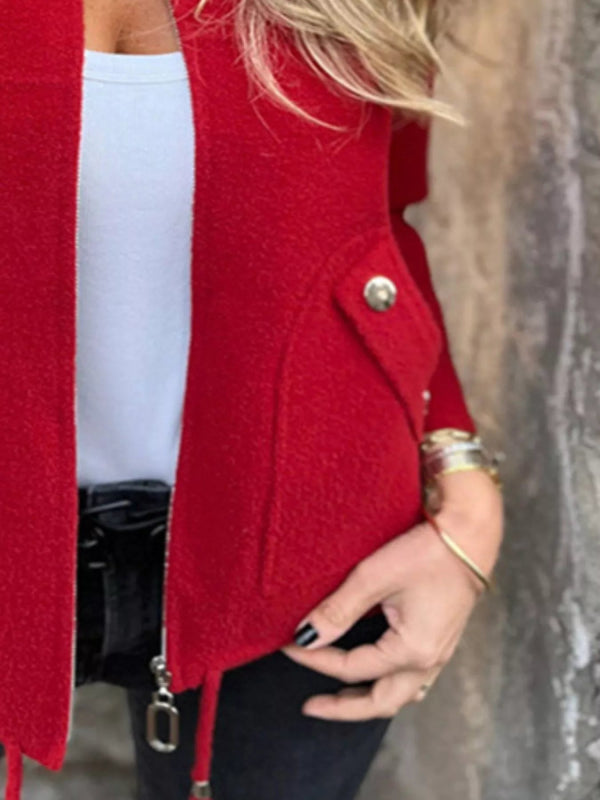 Full Size Zip - Up Long Sleeve Outerwear Plus Size - ShalayeFashion