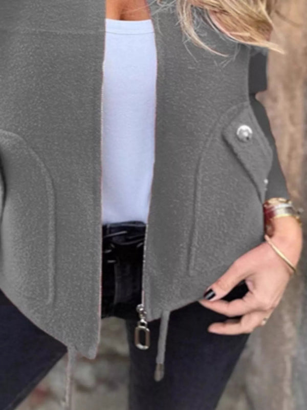 Full Size Zip - Up Long Sleeve Outerwear Plus Size - ShalayeFashion