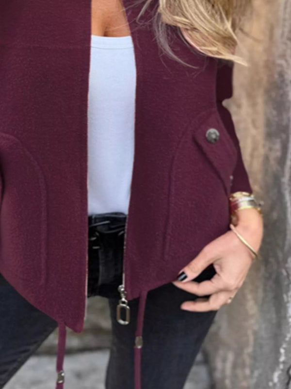 Full Size Zip - Up Long Sleeve Outerwear Plus Size - ShalayeFashion