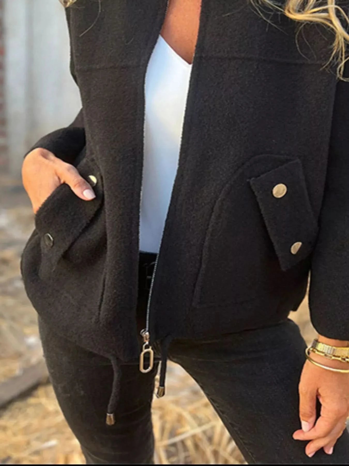 Full Size Zip - Up Long Sleeve Outerwear Plus Size - ShalayeFashion