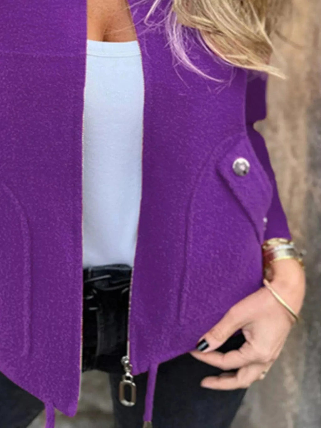 Full Size Zip - Up Long Sleeve Outerwear Plus Size - ShalayeFashion
